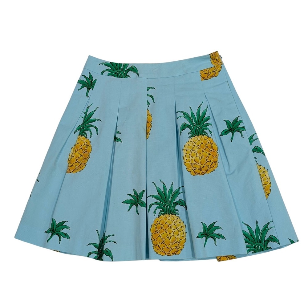 RSVP Talbots Pleated Knee length skirt Pineapple Print Aqua Blue Side Pocket 2P